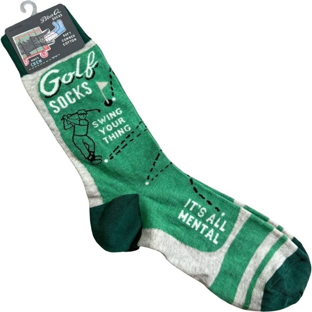 Blue Q‎ Mens Golf Socks Crew Cotton Blend Swing Your Thing It's All Mental